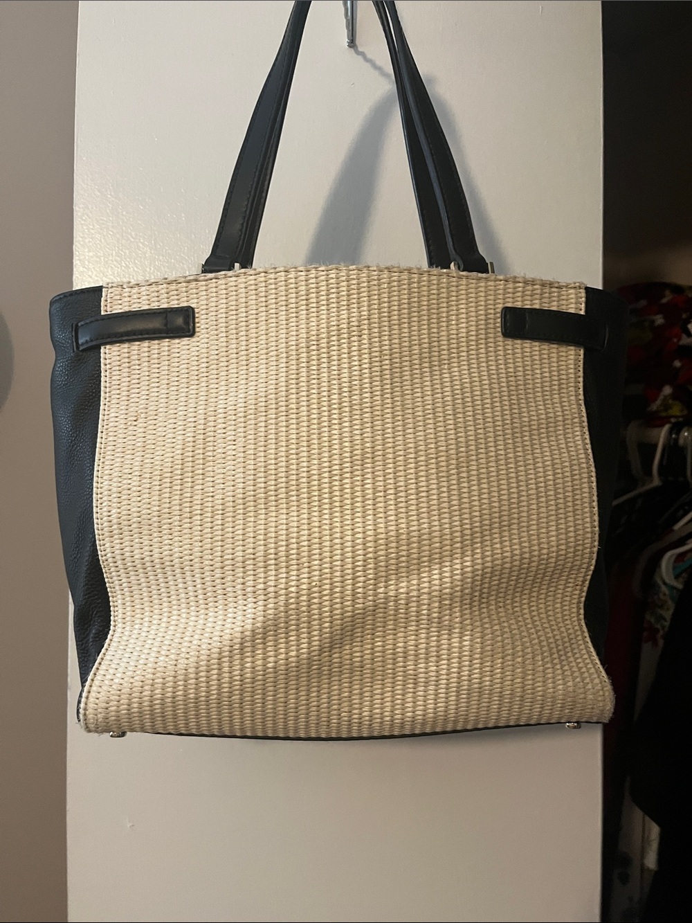 kate spade Cream Woven Tote with Black Trim - Picture 3 of 12